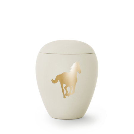 Weiße Urne mit Pferd